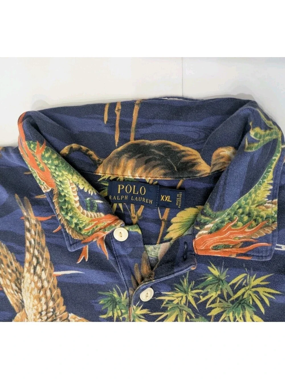 Vtg Polo Ralph Lauren Dragon Tiger Eagle Polo Shirt All Over Print Mens 2XL XXL